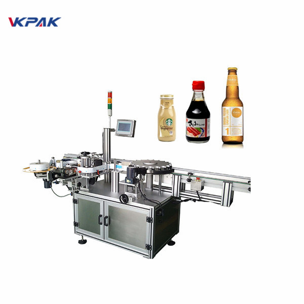 Orientuota apvalaus butelio apklijavimo sistema